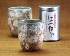 煎茶と秋桜ペア湯呑みセット